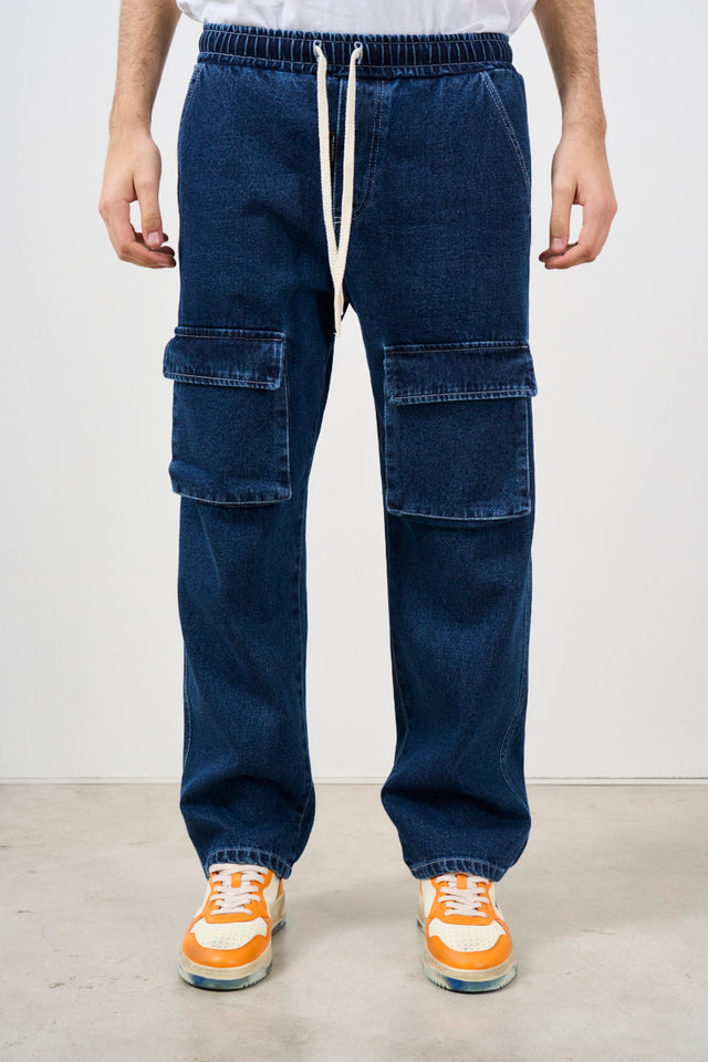 Jeans uomo con doppia tasca cargo e vita elastica