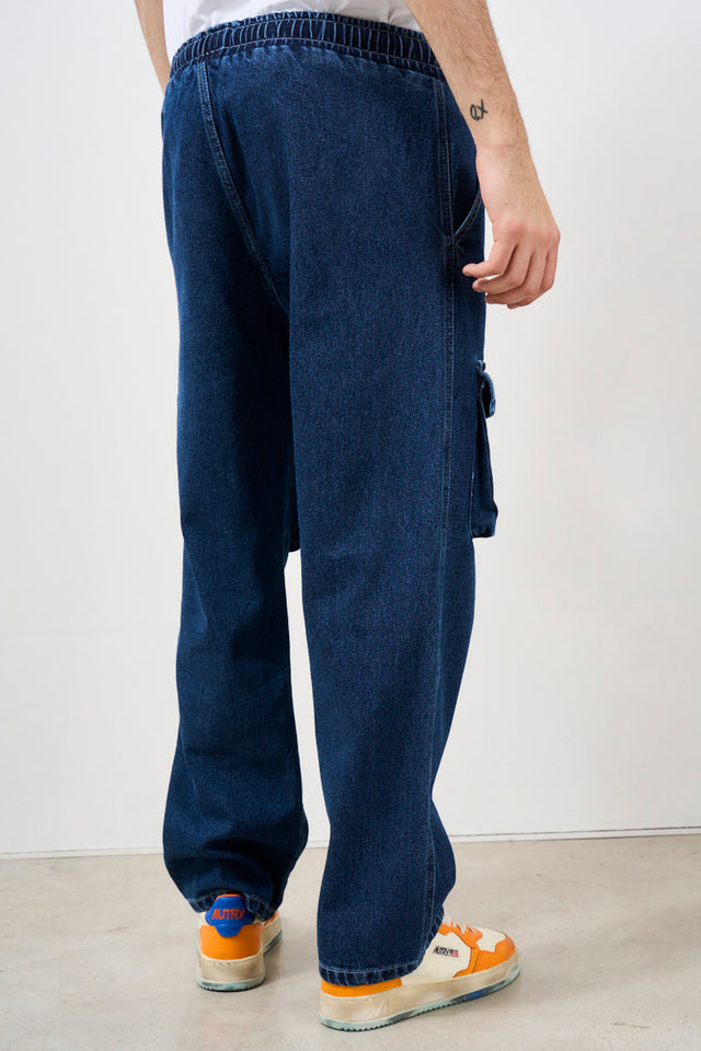 Jeans uomo con doppia tasca cargo e vita elastica