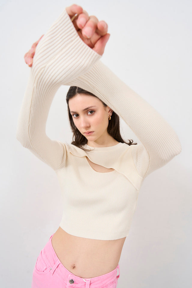 Women's knitted sweater with cut out