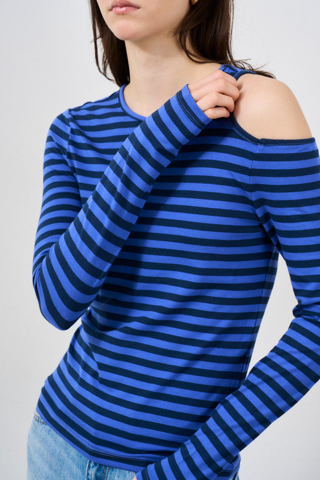 Striped women's sweater with cut out detail