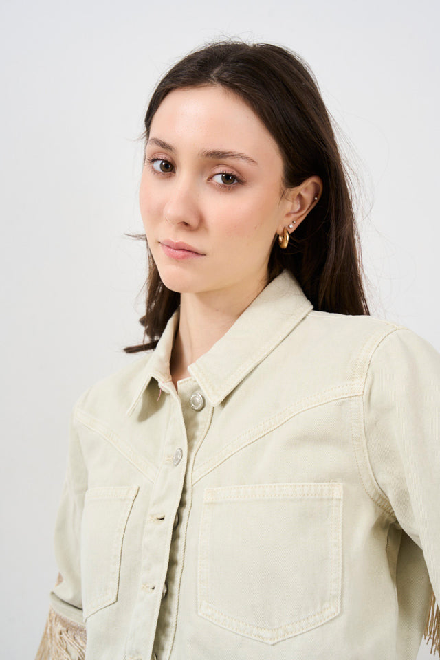 Women's denim jacket with fringes