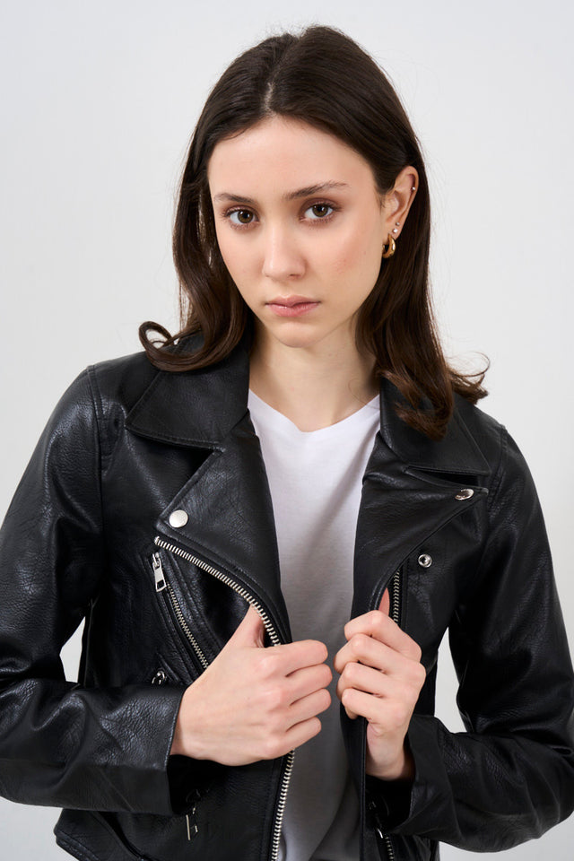 Women's eco-leather biker jacket