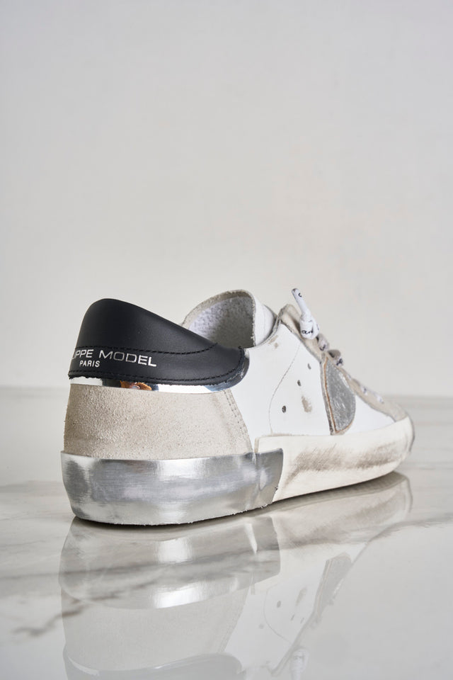 White and silver Prsx low women's sneakers