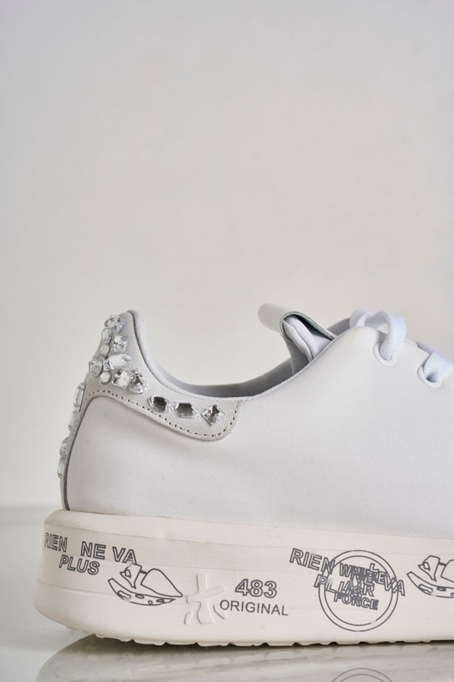 Belle 6712 white women's sneakers with stones