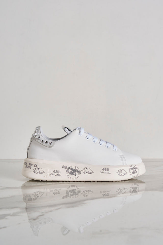Belle 6712 white women's sneakers with stones