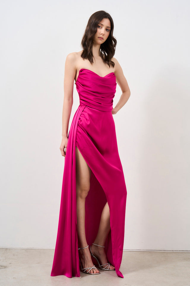 Long dress with draped sweetheart neckline