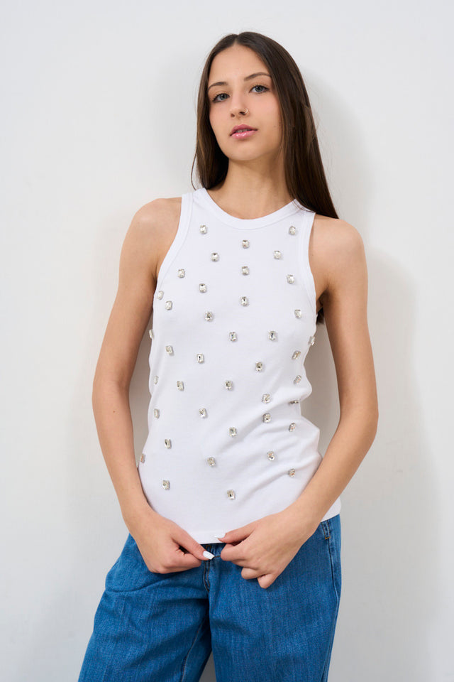 White ribbed women's tank top with stones