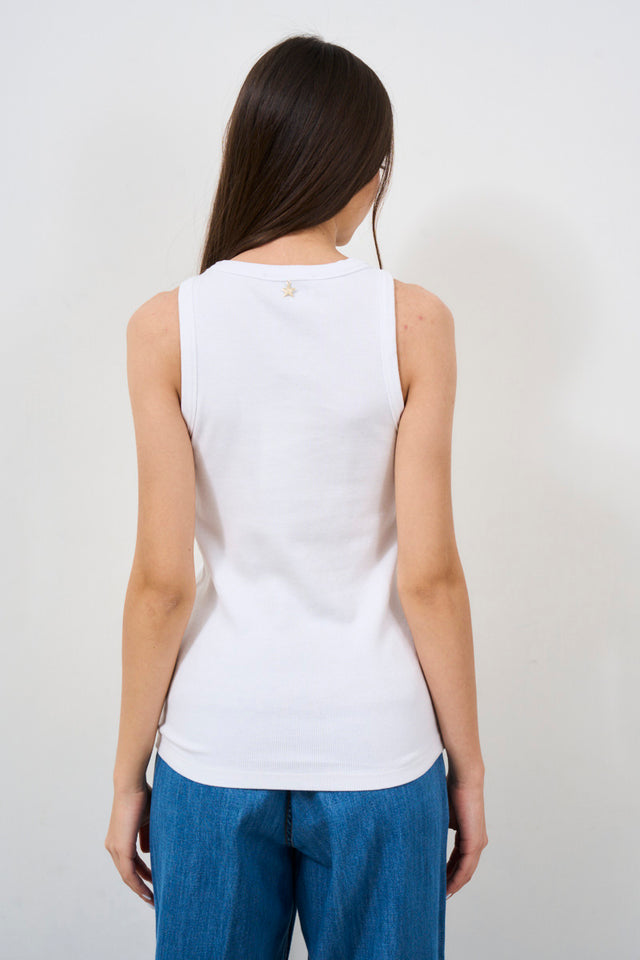 White ribbed women's tank top with stones