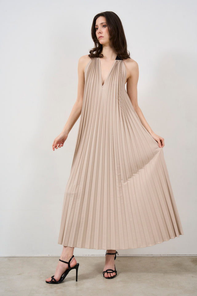 Women's pleated dress in cotton blend<br>