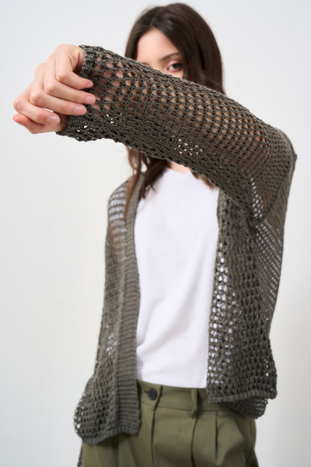 Open perforated knit cardigan