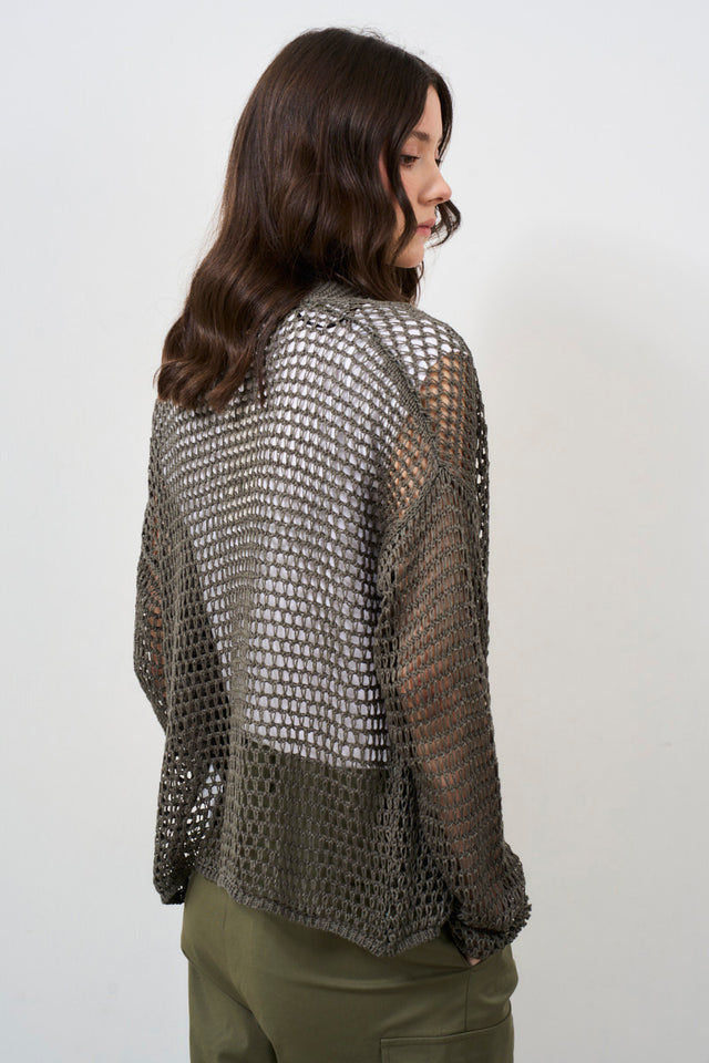 Open perforated knit cardigan