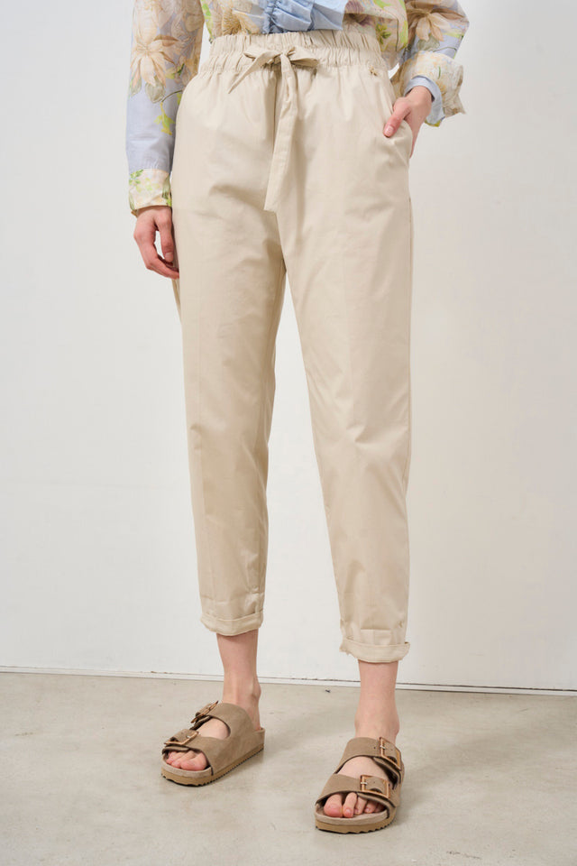 Poplin trousers with elastic