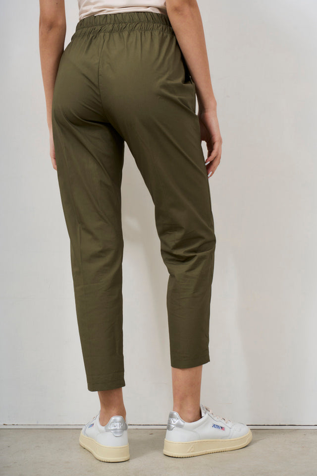 Women's military green poplin trousers with elasticated waist