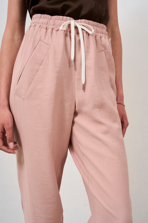 Pantalone donna rosa cipria con coulisse - 2