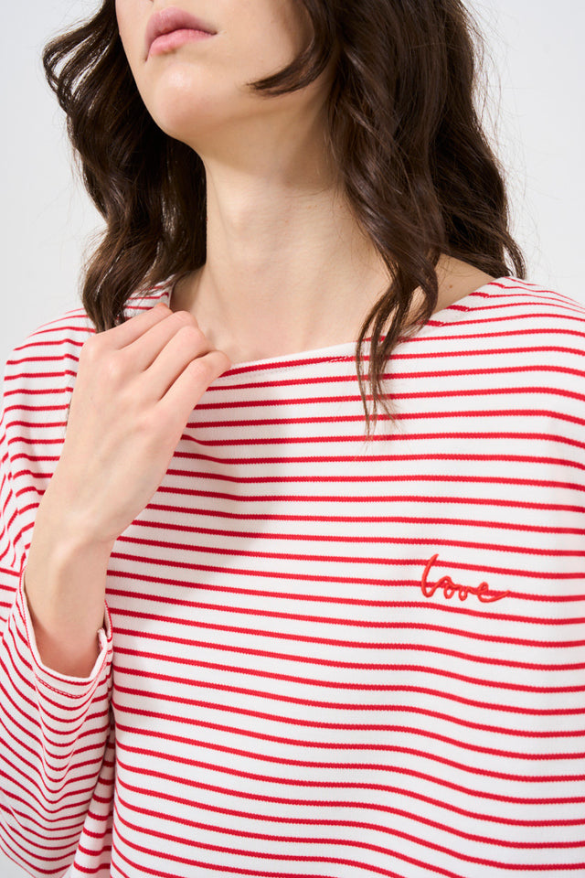 Striped women's t-shirt with "Love" writing
