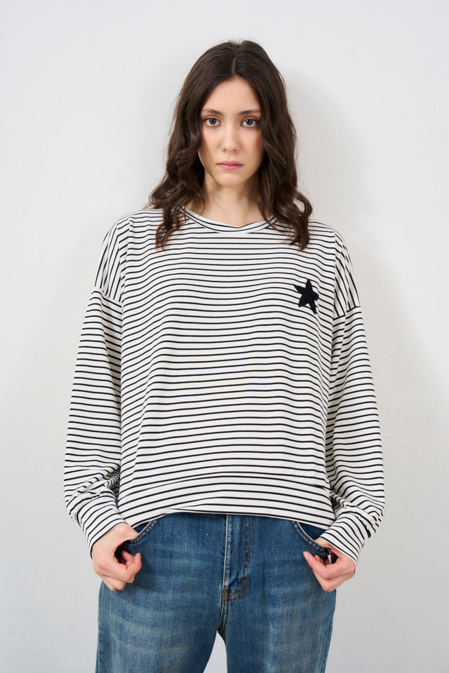 Women's striped sweater with black and white