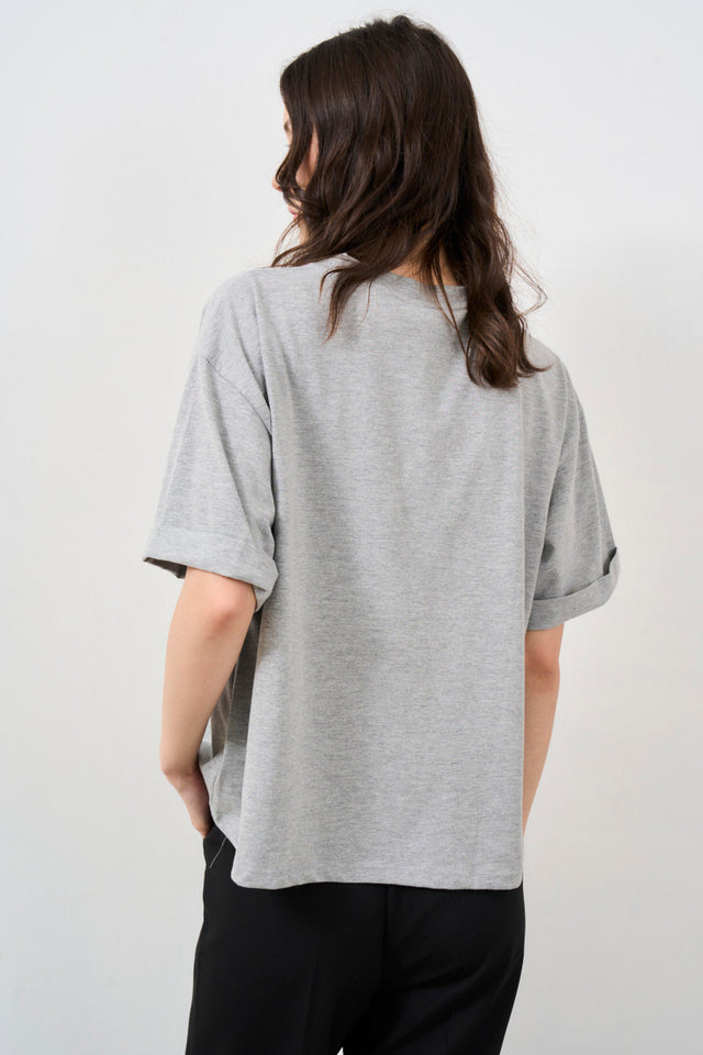 T-shirt donna con stella in paillettes grigio melange