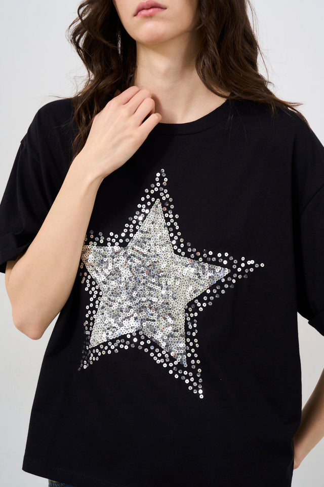 T-shirt donna con stella in strass