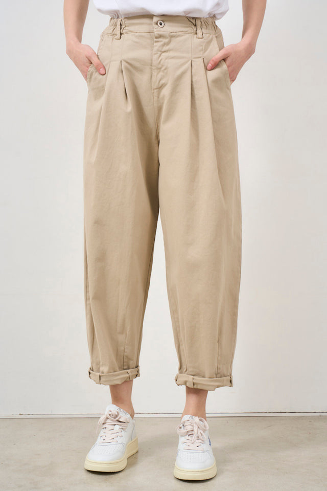 Beige cropped women's trousers
