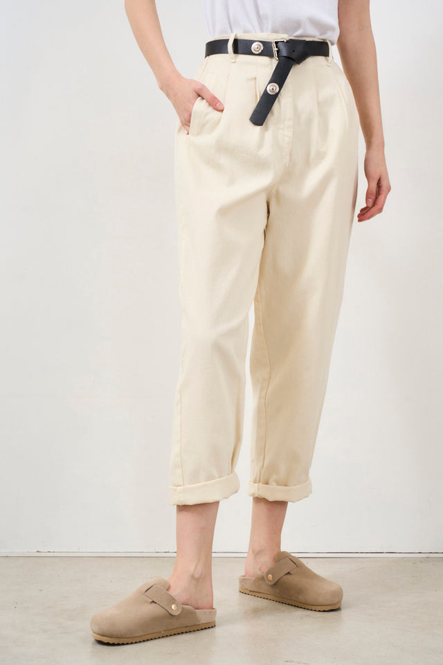 Pantaloni donna con cintura color burro