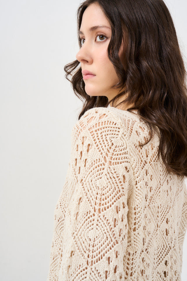 Women's crochet sweater with bell sleeves