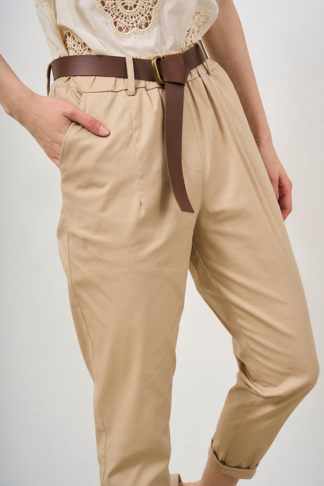 Pantalone donna in popeline con cintura