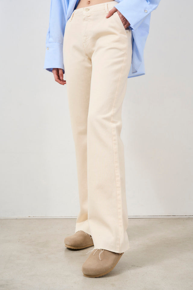 Women's flared trousers with fringed hem