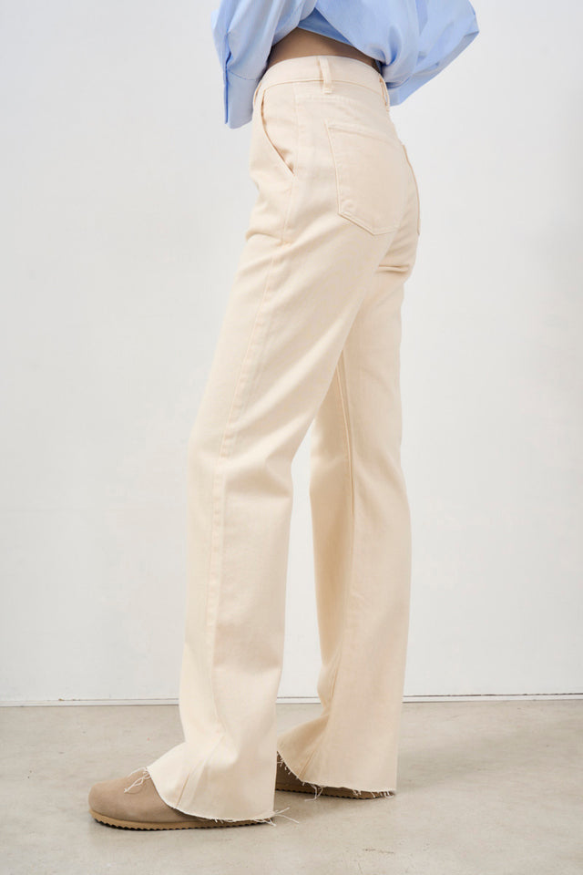 Women's flared trousers with fringed hem
