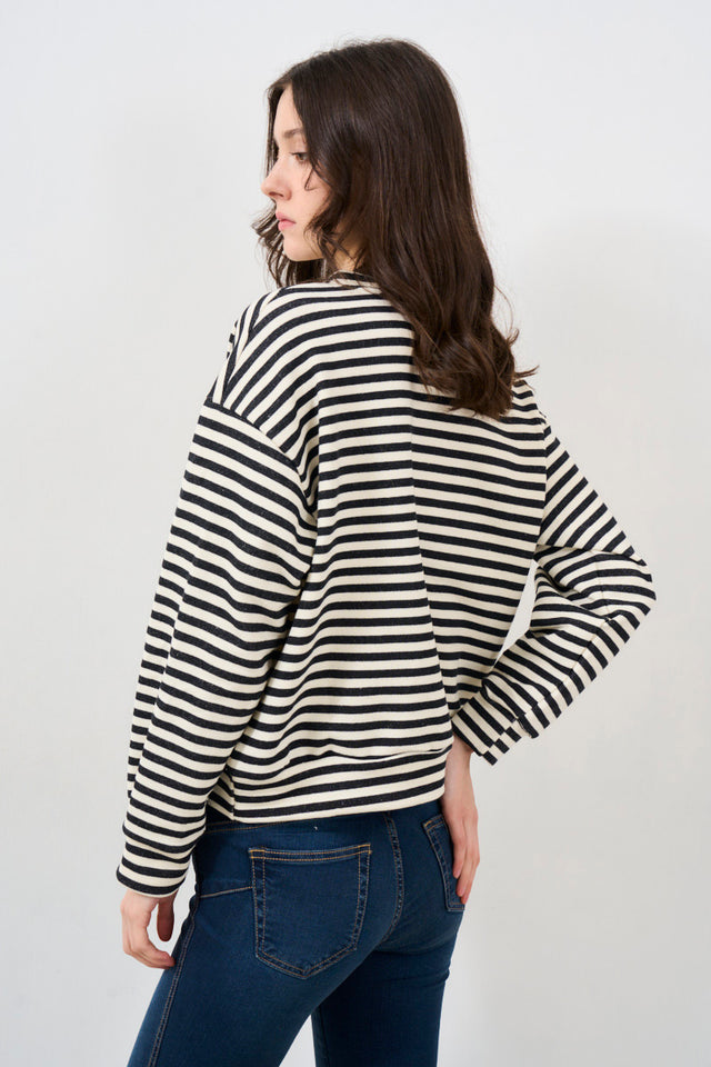 Striped women's sweatshirt with 3D bow