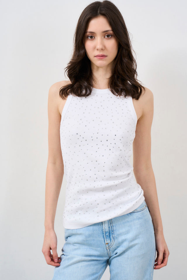 Women's tank top with all-over rhinestones