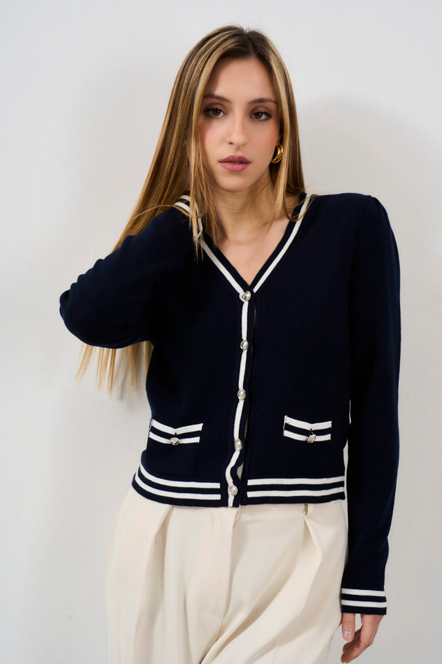 Women's cardigan with gathered shoulders<br>