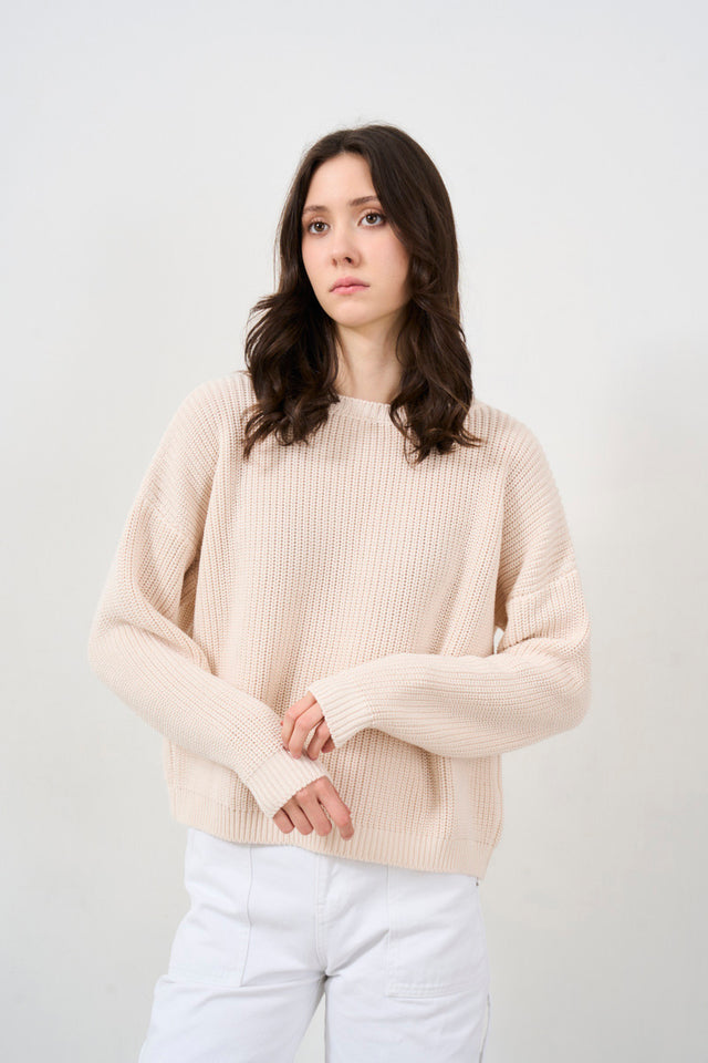 Women's crew neck sweater with open back<br>