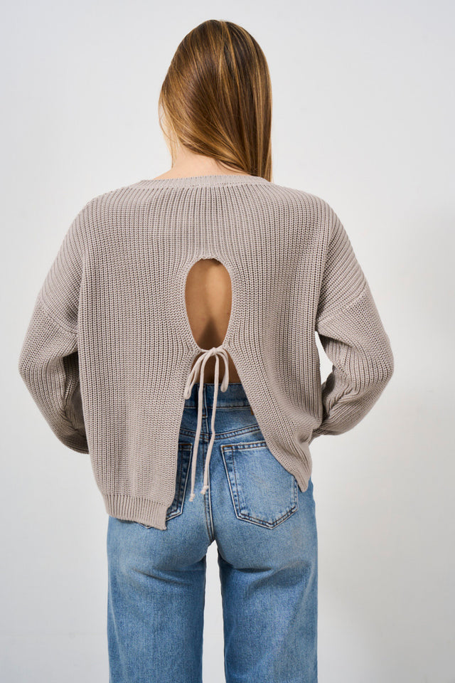 Women's crew neck sweater with open back<br>
