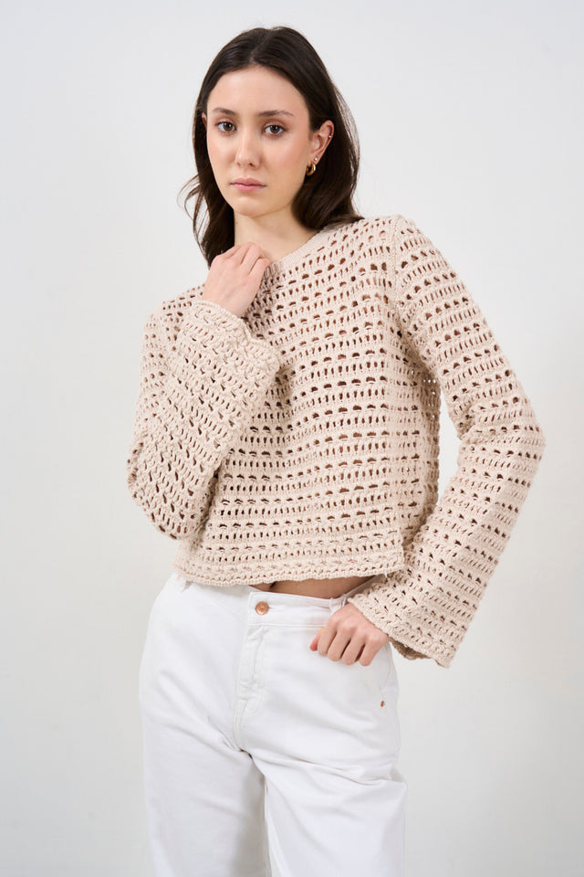 Crochet women's sweater with wide sleeves