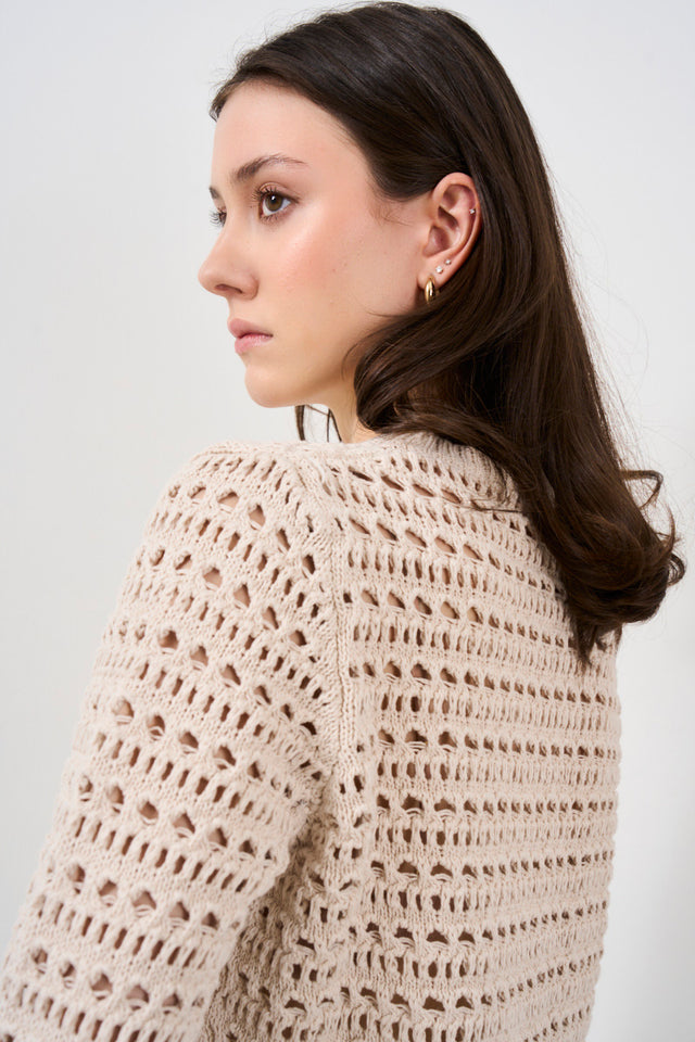 Crochet women's sweater with wide sleeves
