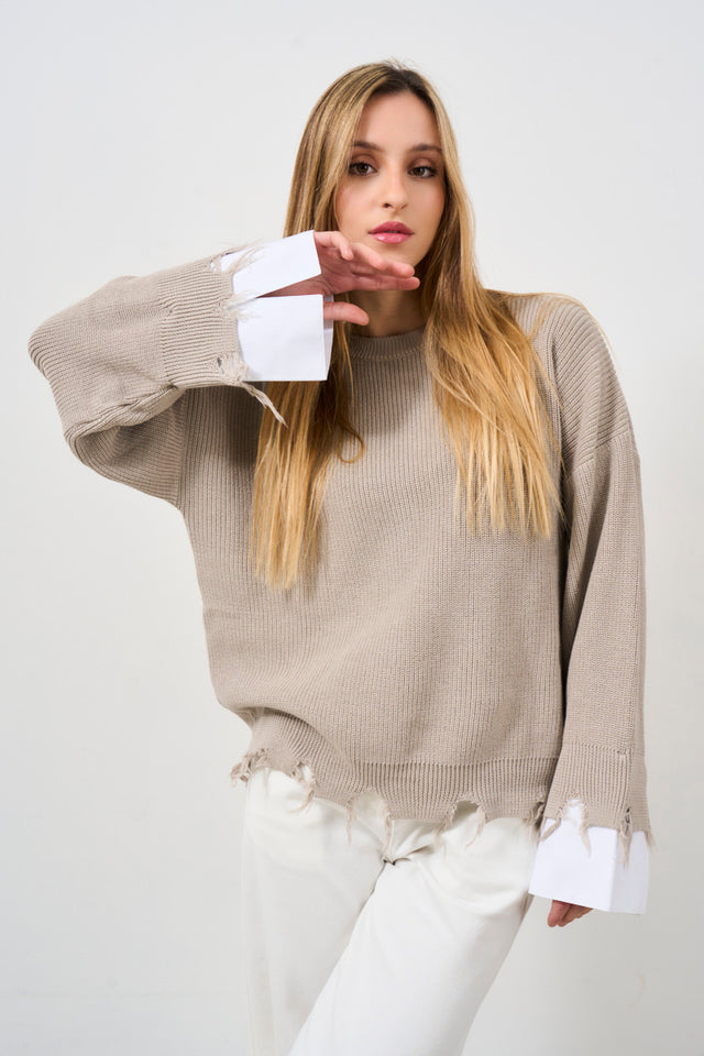 VICOLO Oversized women's pullover with fringed bottoms