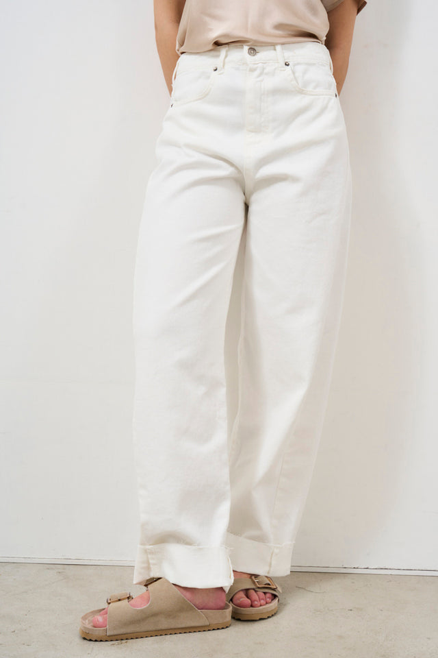 Jeans donna bianco con gamba larga