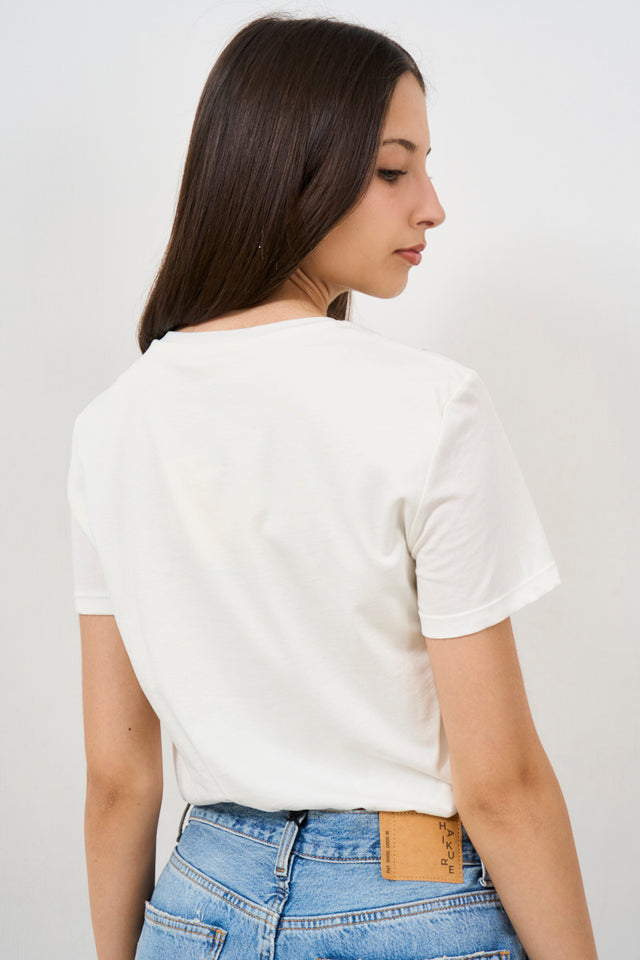 T-shirt donna bianca con applicazioni 3D
