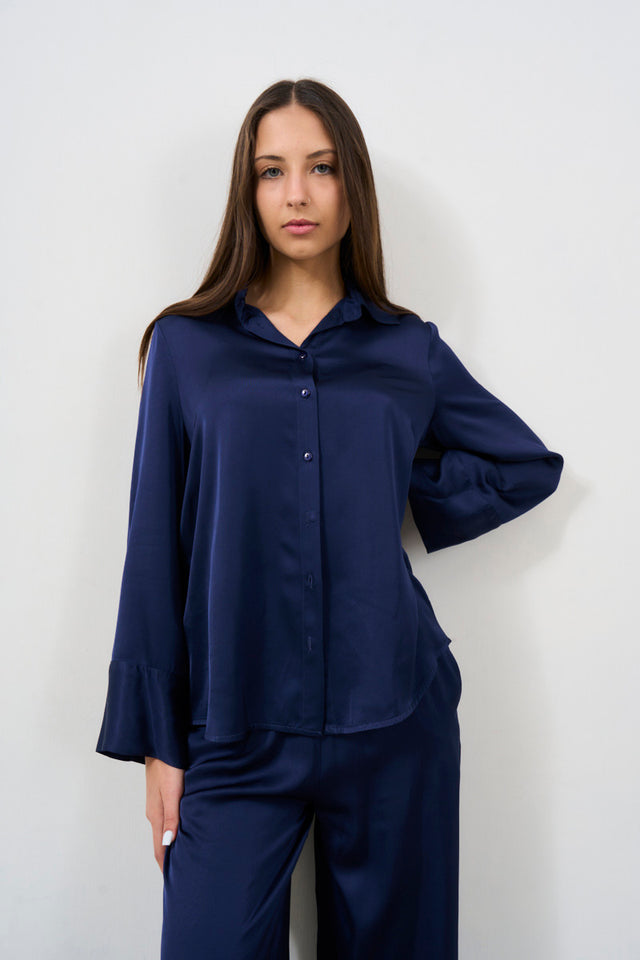 Women's blue satin effect shirt