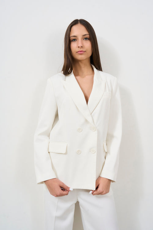 Blazer donna doppiopetto bianco con revers a lancia