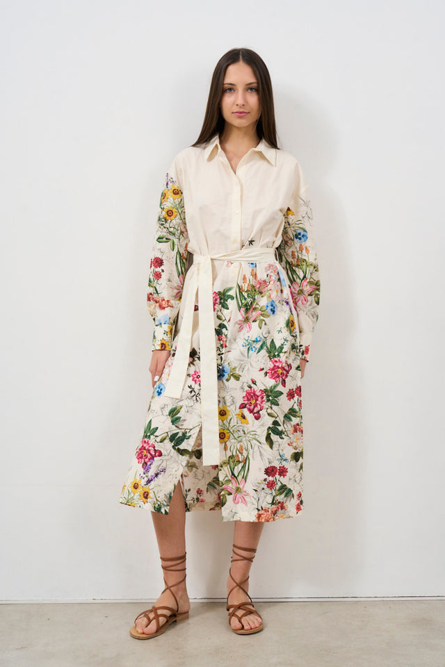 Women's shirt dress with floral pattern and belt