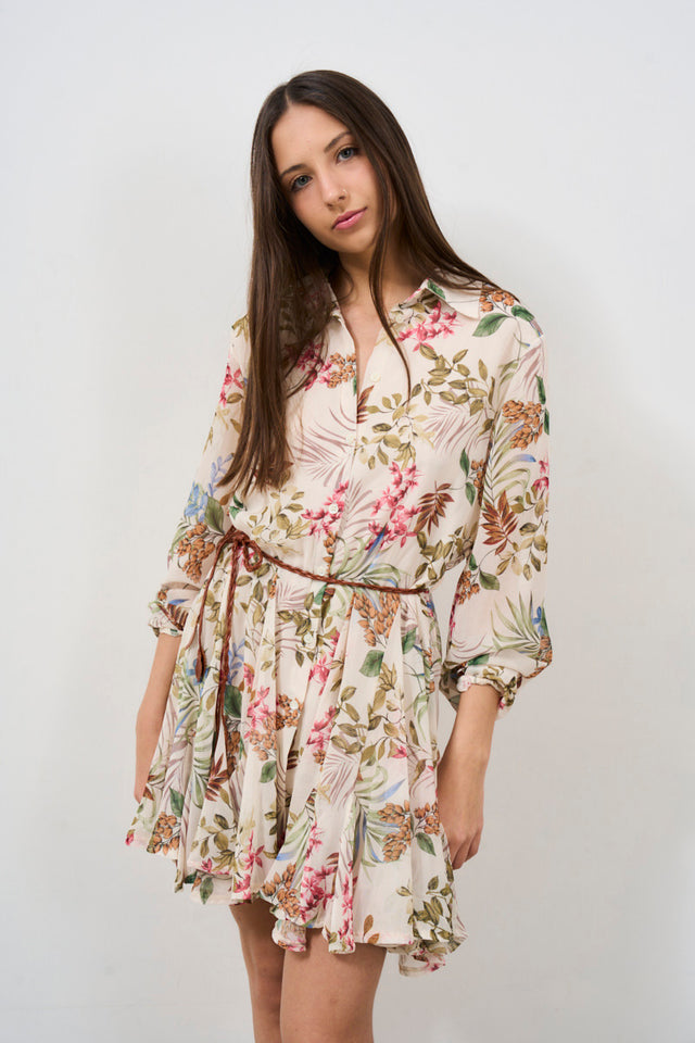 Women's flared dress with floral pattern