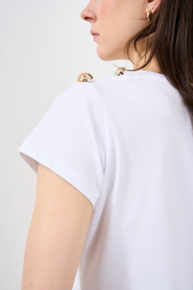 Women's T-shirt with buttons on shoulder straps
