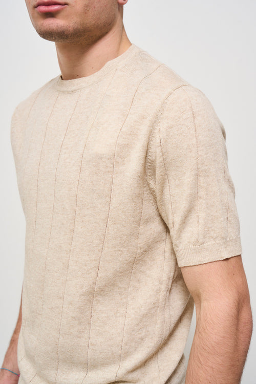 T-shirt uomo girocollo in maglia beige - 2