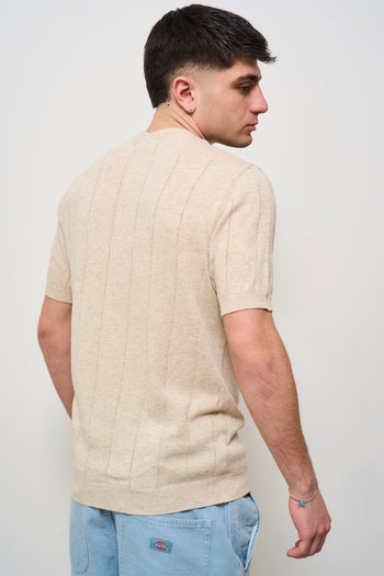 T-shirt uomo girocollo in maglia beige - 3