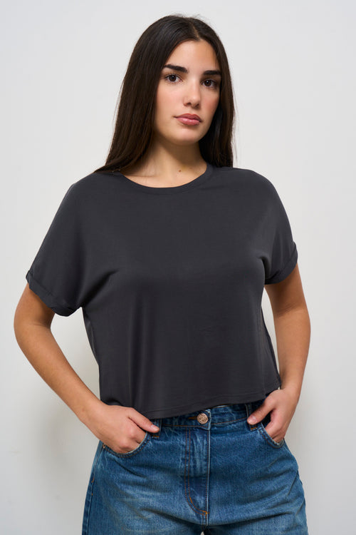 T-shirt donna girocollo grigio