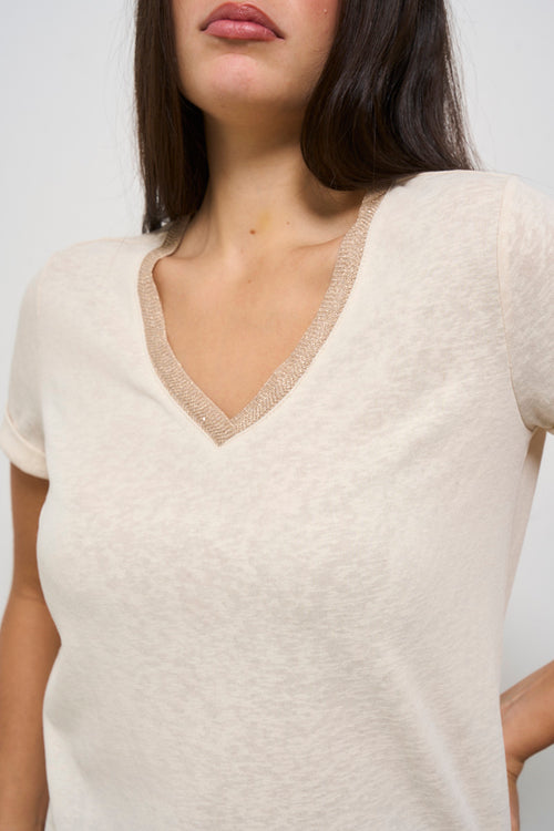 T-shirt donna scollo a V beige - 2