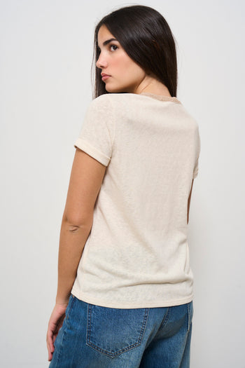 T-shirt donna scollo a V beige - 3