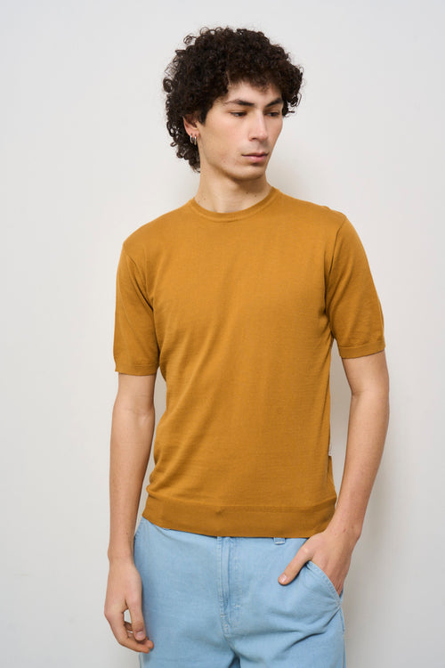 T-shirt uomo in maglia ocra