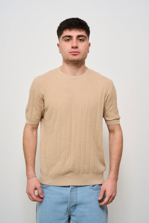 T-shirt uomo in maglia girocollo beige